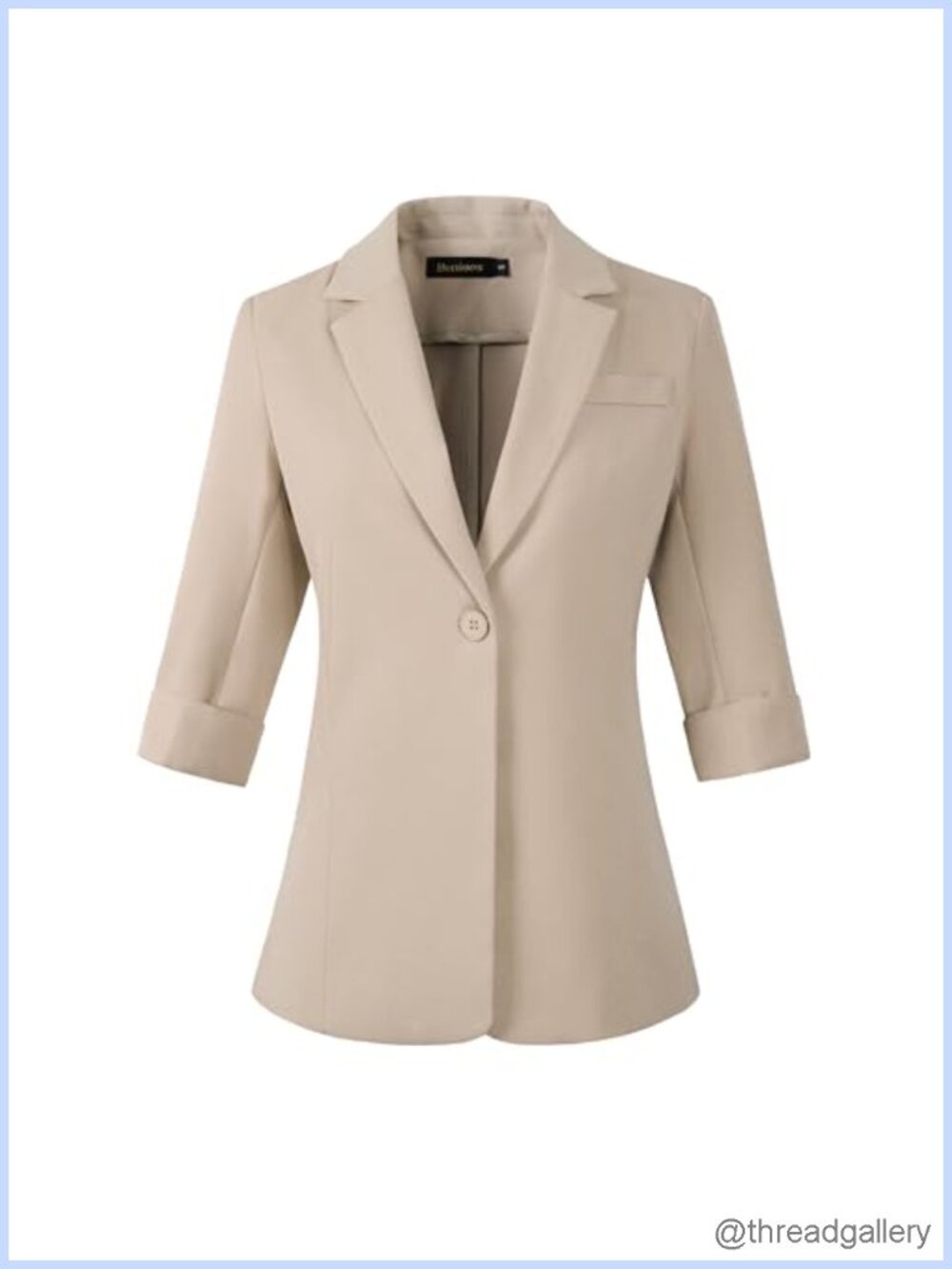 Womens 3/4 Sleeve Lightweight Blazer One Button Business Casual Suit Jacket